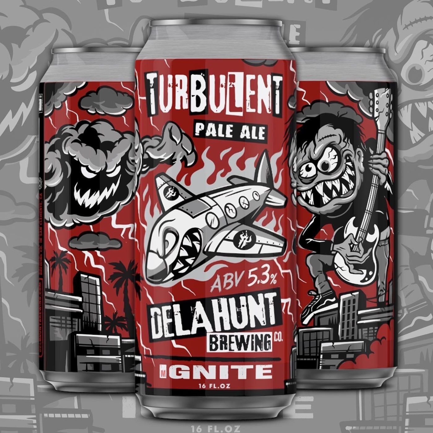 Cans of Turbulent Pale Ale from Delahunt Brewing with IGNITE artwork