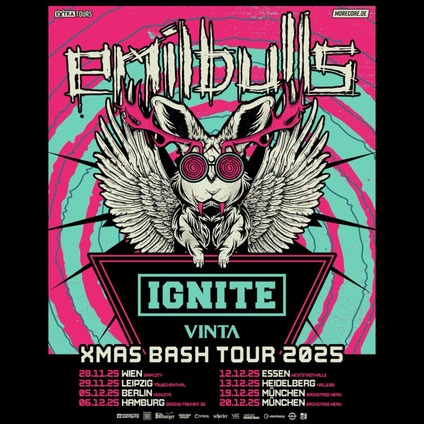 Emil Bulls Xmas Bash Tour 2025 poster with IGNITE and Vinta and dates in Austria and Germany