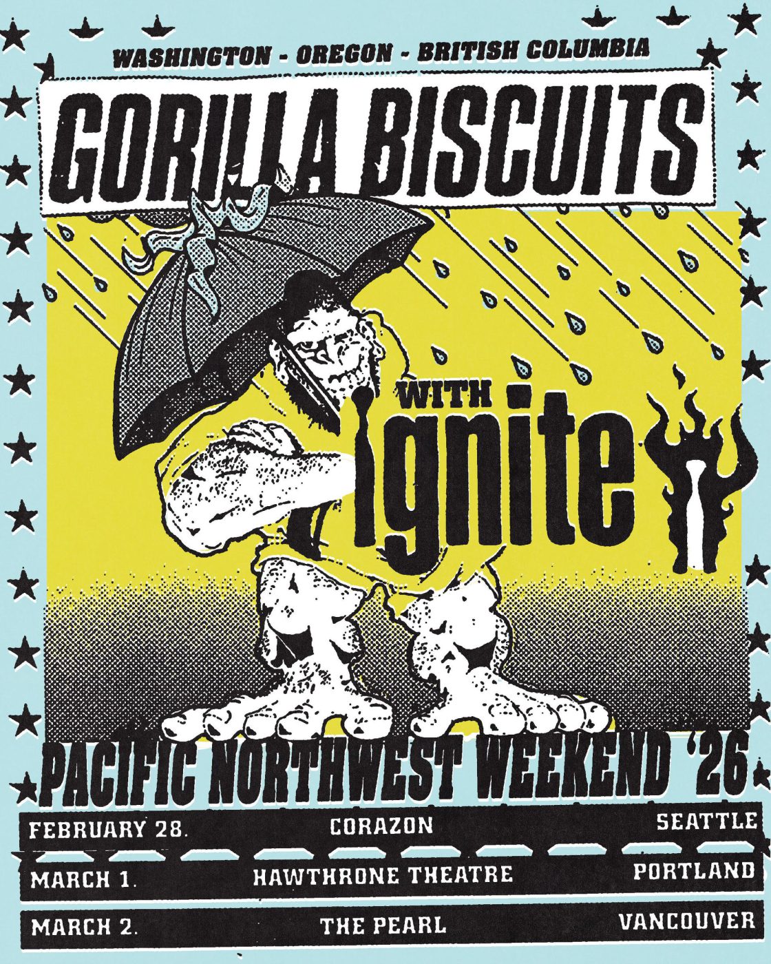 Gorilla Biscuits with IGNITE Pacific Northwest Weekend 2026 poster with shows in Seattle, Portland and Vancouver